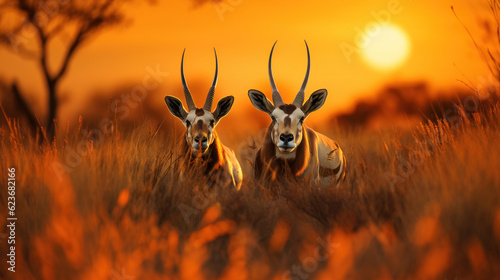 Two Impala Antelope in the Okavango Delta - Botswana. Generative AI.