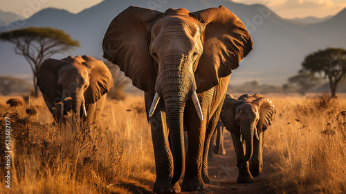 Elephants in Amboseli National Park, Kenya, Africa. Generative AI.