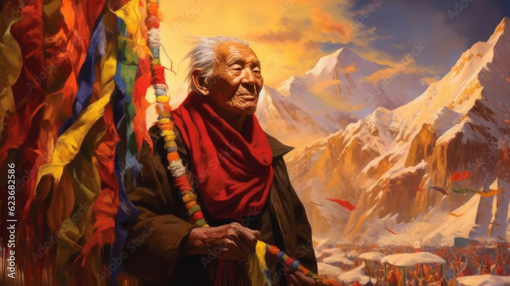 Fototapeta premium Tibetan old man in the Himalayas.