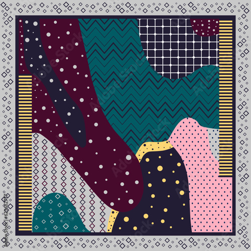 Silk sqaure scarf design with abstract geometric pattern