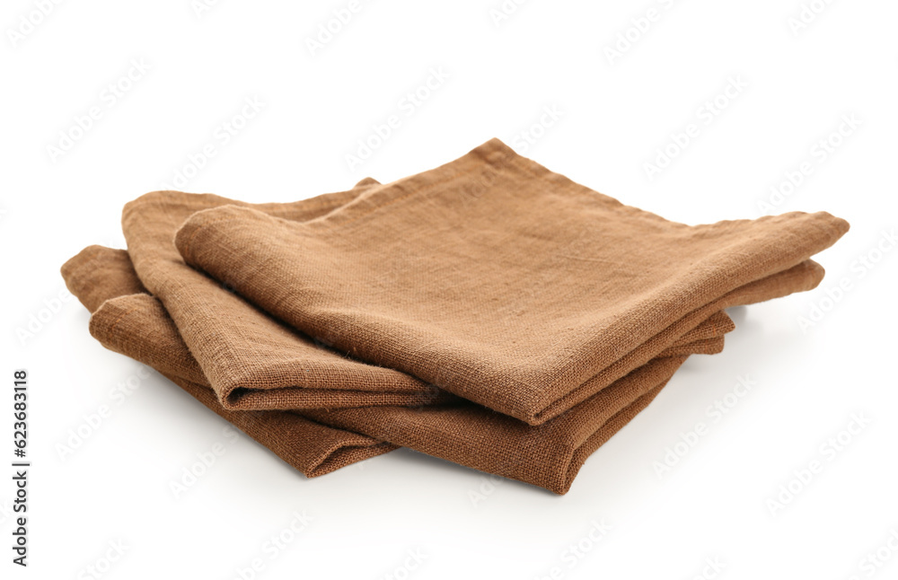 Set of cotton napkins on white background