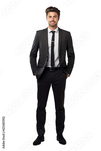 Businessman man wearing a suit standing up isolated on transparent background (PNG)
