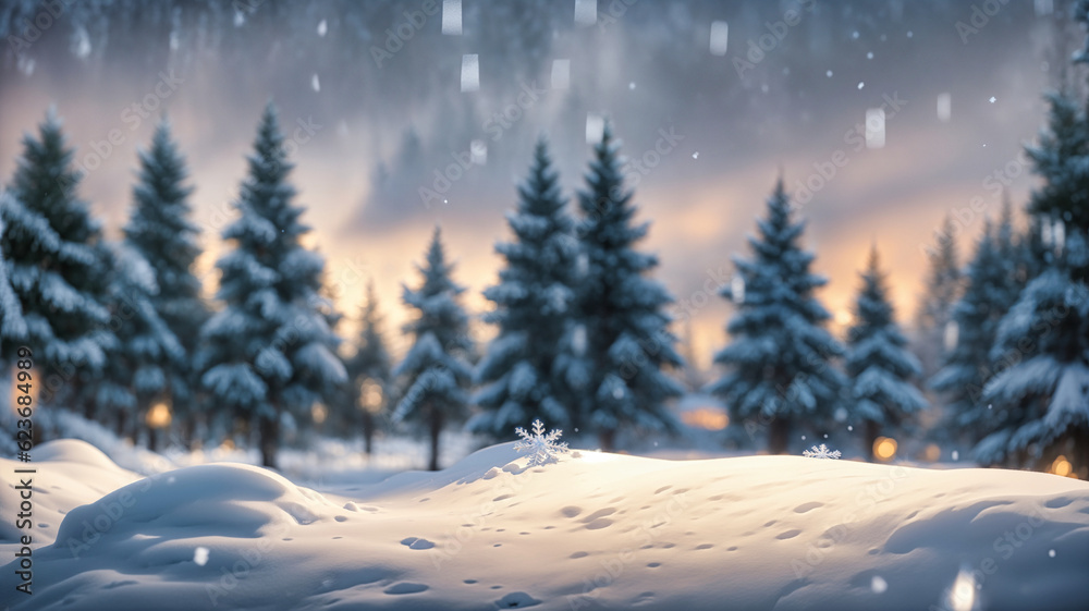 Beautiful winter landscape with snow covered trees.Merry Christmas and ...