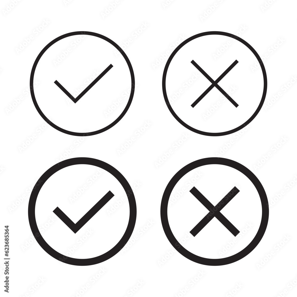 Check mark and cross icon, yes or no sign isolated vector illustration. Check mark and cross icon, yes or no sign isolated vector illustration.