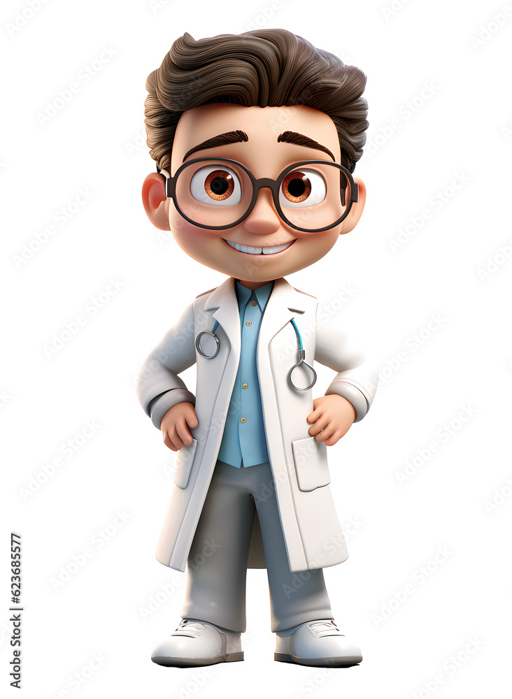 3D Cute SD Cartoon of Doctor with Stethoscope on Transparent Baackground 3D Cute SD Cartoon of Doctor with Stethoscope on Transparent Baackground