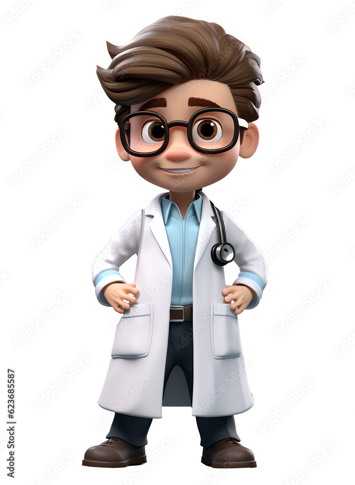 3D Cute SD Cartoon of Doctor with Stethoscope on Transparent Baackground 3D Cute SD Cartoon of Doctor with Stethoscope on Transparent Baackground
