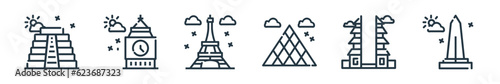 Photographie outline set of world monument line icons