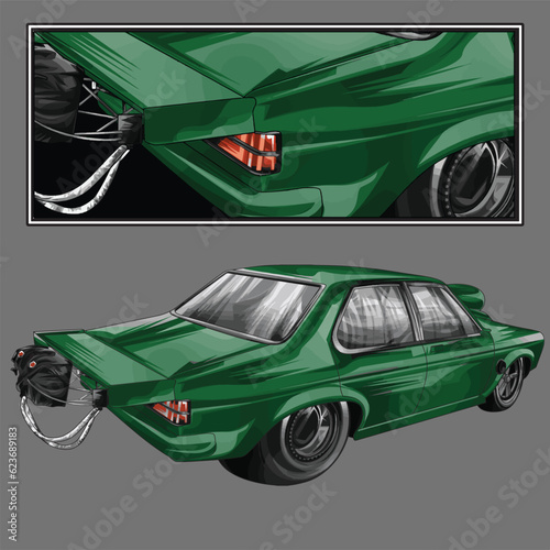 green drag race illustration isolated in black background for poster, t-shirt, graphic design, business element, and card