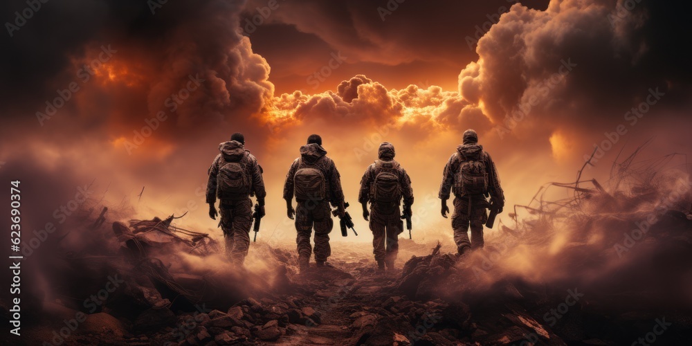 War special forces soldiers destroyed by bombs and smoke War special forces soldiers destroyed by bombs and smoke