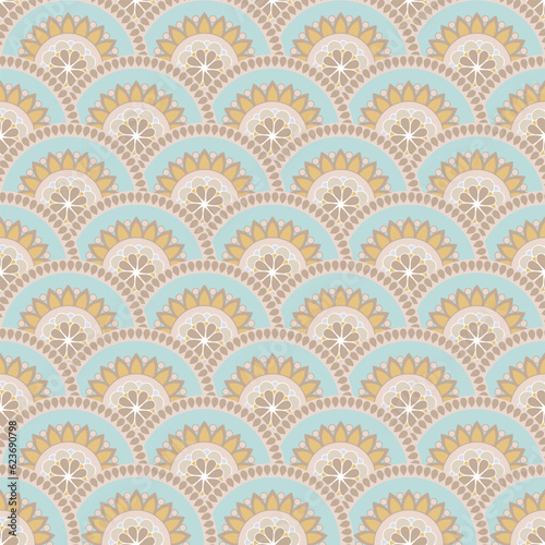 Cute retro mandalas scales seamless pattern