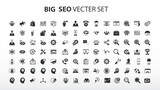 Big SEO vecter icons set. Digital marketing and SEO vect icons set. Marketing & Search Engine Optimization outline icons collection. Website, search, mail, analysis, content, strategy, development, 