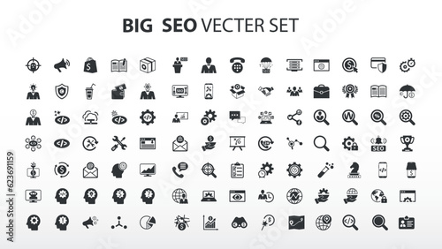Big SEO vecter icons set. Digital marketing and SEO vect icons set. Marketing   Search Engine Optimization outline icons collection. Website  search  mail  analysis  content  strategy  development  