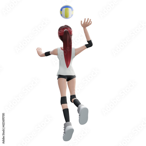 Sportsman hitting volleyball , back side