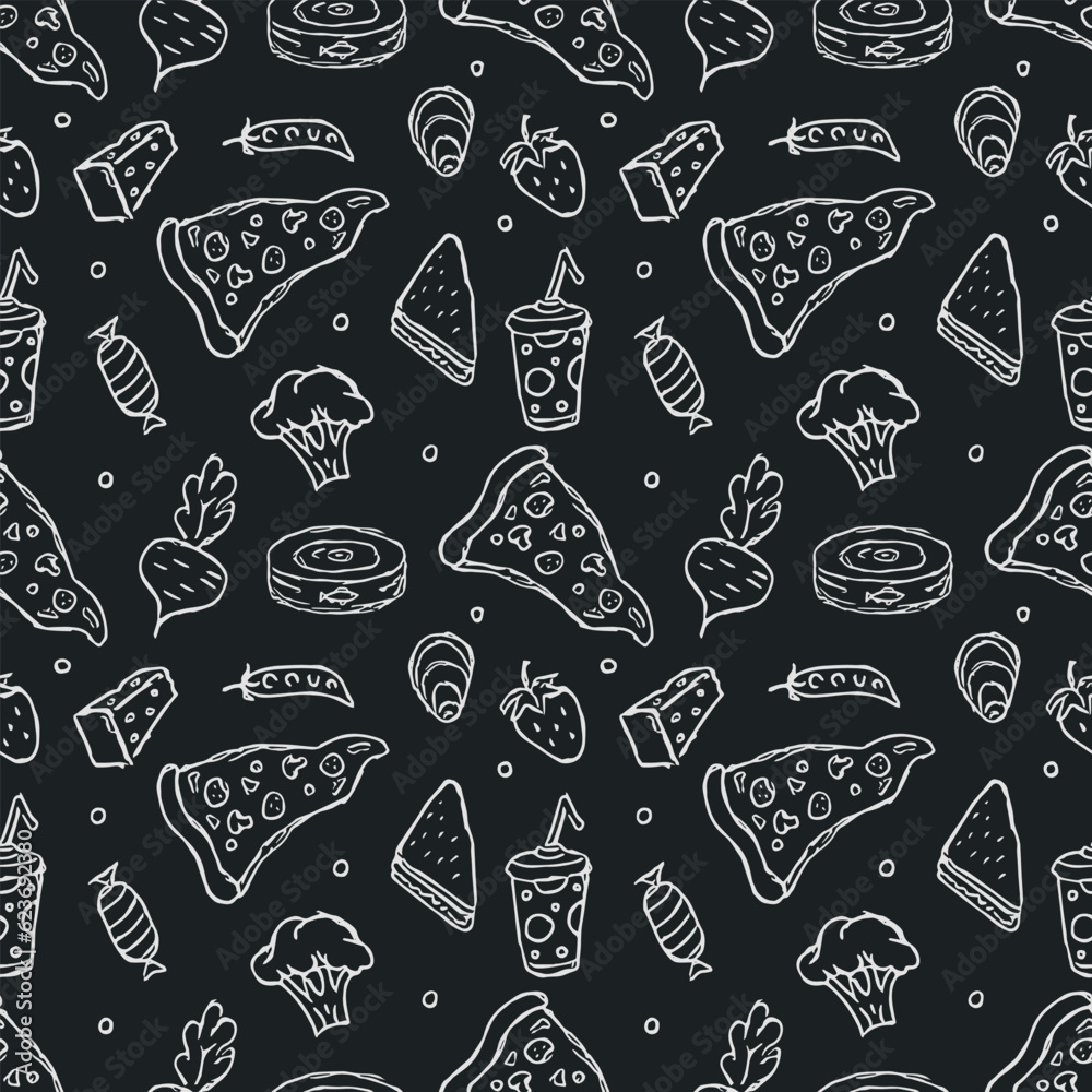 Seamless food pattern. Doodle food background Seamless food pattern. Doodle food background