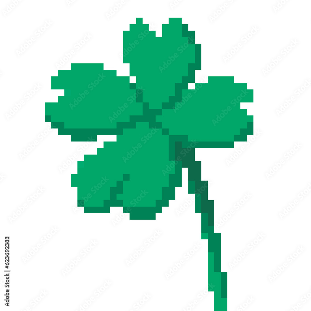 Clover leaf pixel. Lucky leaf.