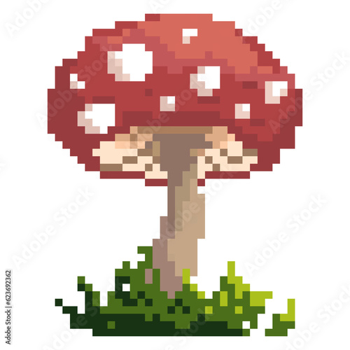 Pixel mushroom art illustration. photo