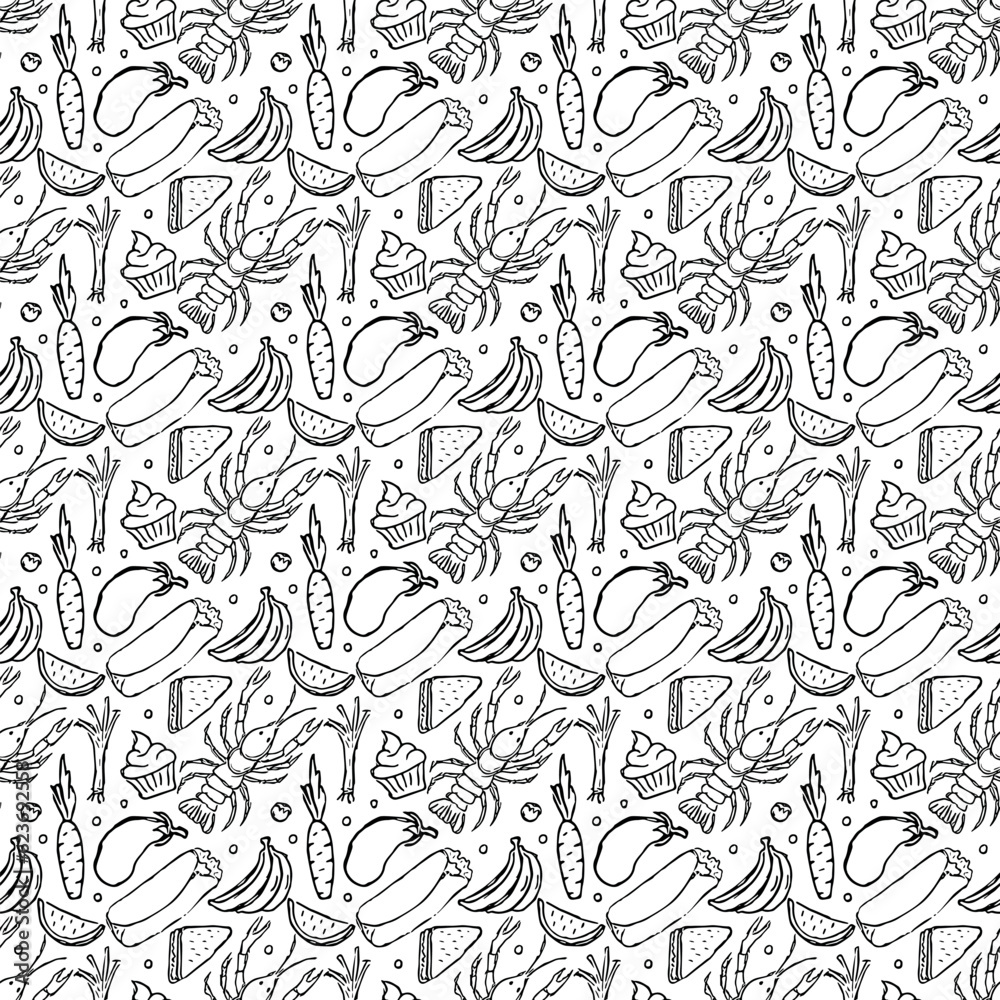 Seamless food pattern. Doodle food background