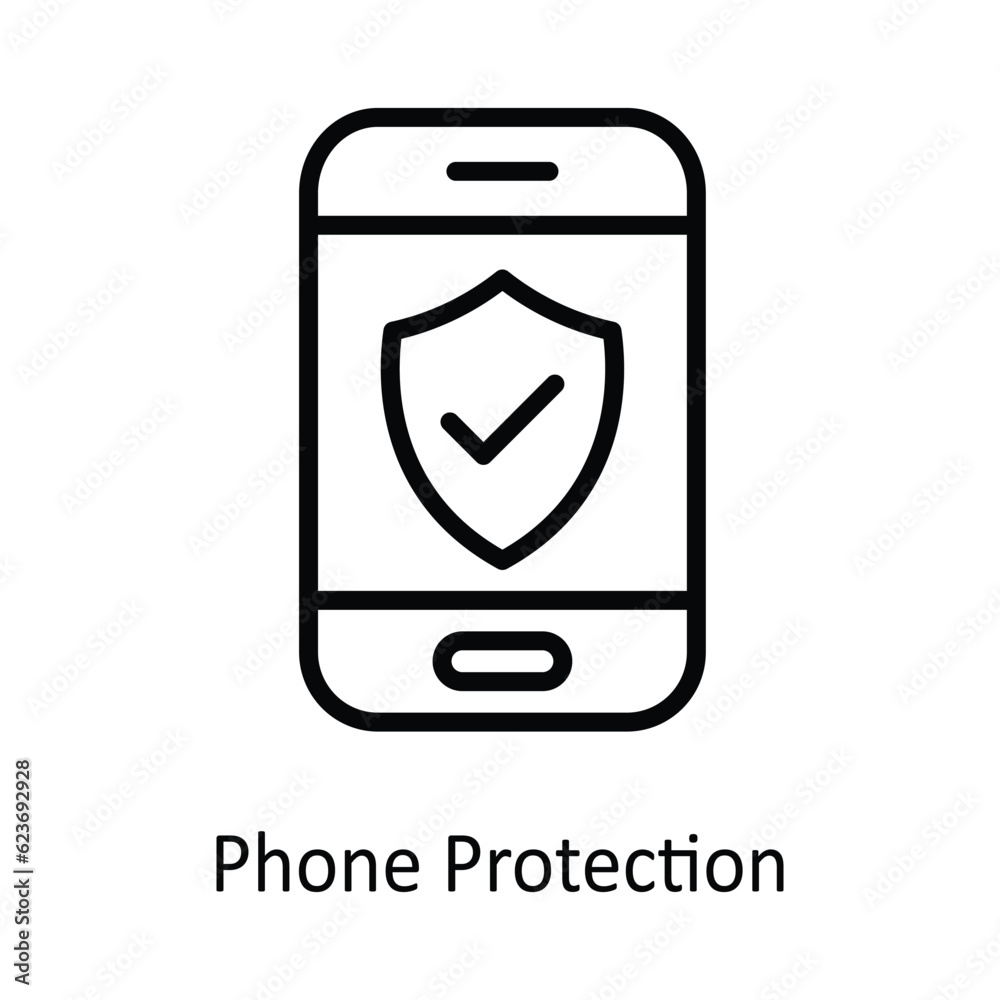 Phone Protection Vector  outline Icon Design illustration. Cyber security  Symbol on White background EPS 10 File