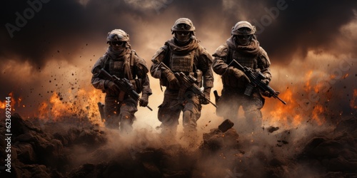 Special Forces Soldiers, Battlefield War Destroyed by bombs and smoke