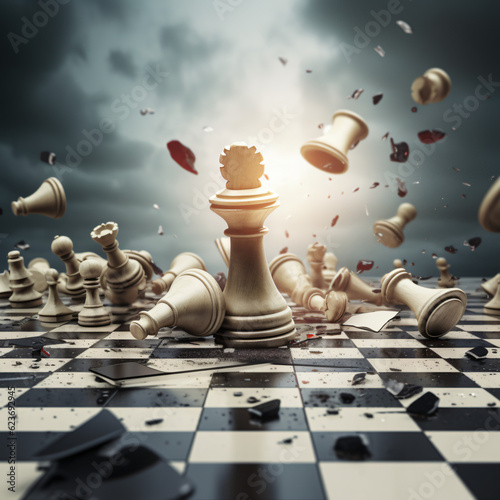 Print op canvas Chess defeats falling down Chess board game concept