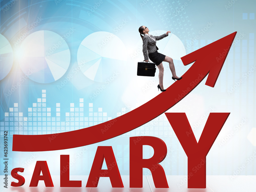 Concept of increasing salary with businesswoman Concept of increasing salary with businesswoman