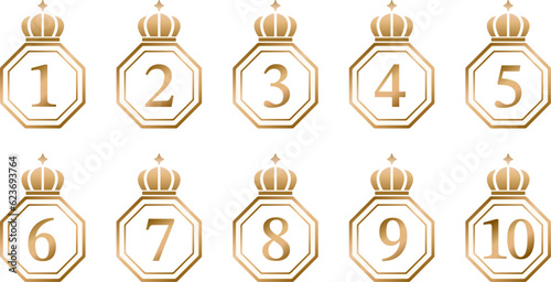Golden and crown ranking icon set.