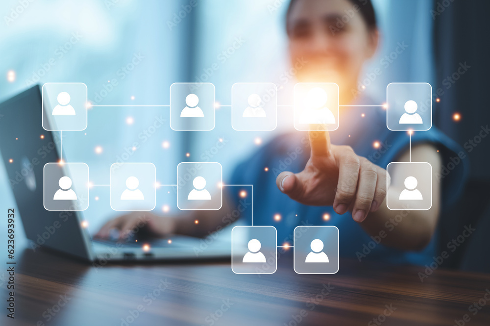 Businesspeople touching on screen to target customer. Target customer ...