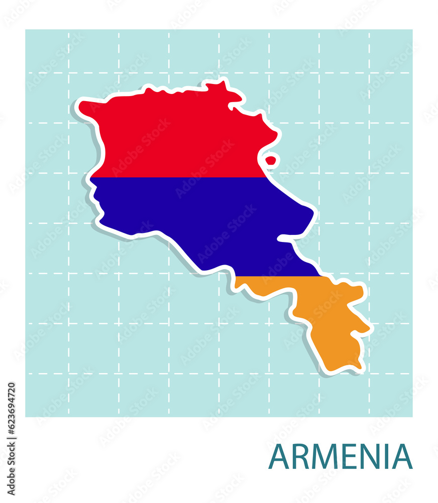 Obraz premium Stickers of Armenia map with flag pattern in frame.
