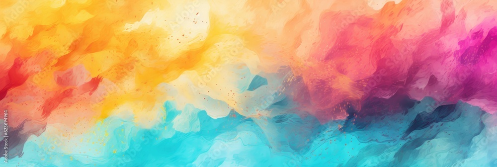 Colorful watercolor background on textured watercolor paper. Generative AI.