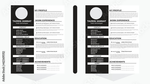 Modern Resume and Cover Letter Layout Vector Template for Business Job Applications, Minimalist resume cv template, Resume design template, cv design.