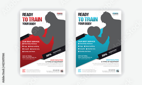 Professional Fitness Gym Flyer and Poster Template or Fitness workout flyer Design or Fitness Gym layout 2 color concepts