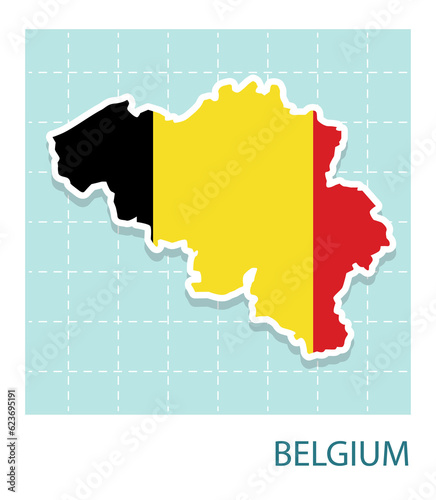 Stickers of Belgium map with flag pattern in frame.