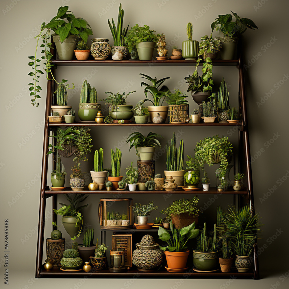 Many flower pots on the shelf Many flower pots on the shelf