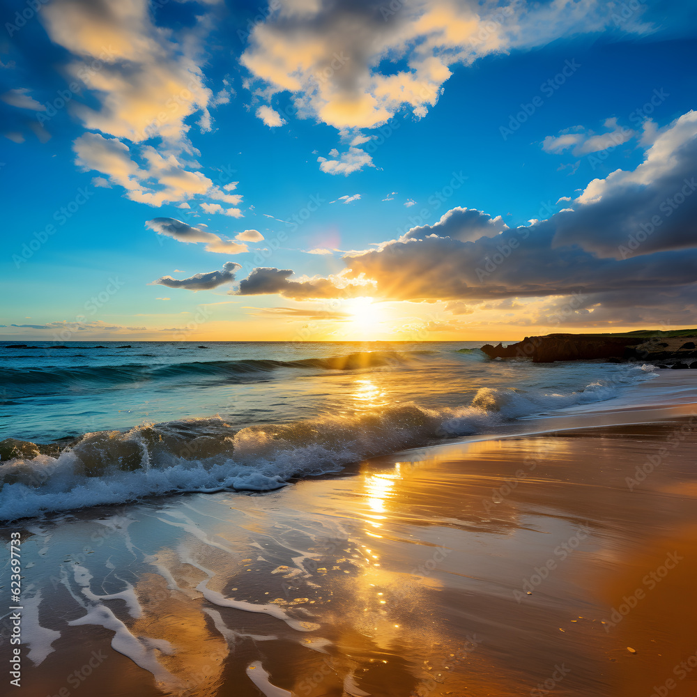 Sunrise and sunset sunny seashore, coastal, scenery, outdoor, beach, wave