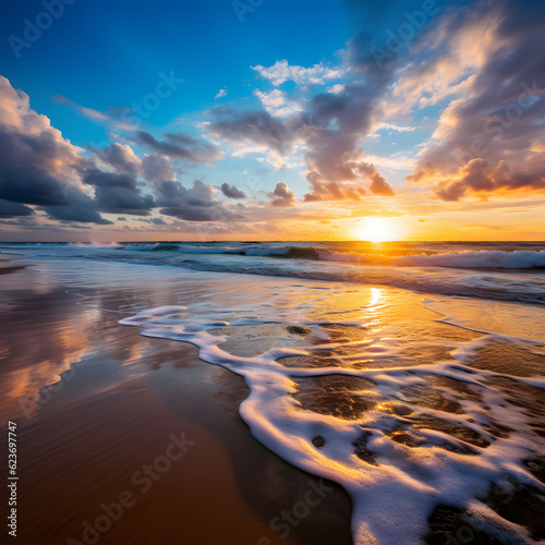 Sunrise and sunset sunny seashore, coastal, scenery, outdoor, beach, wave