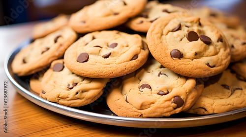Chocolate Chip Cookies Runde, gebackene Kekse mit Schokoladenstückchen with Generative AI