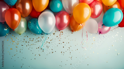 Birthday party background with a border of balloons © Thamidu