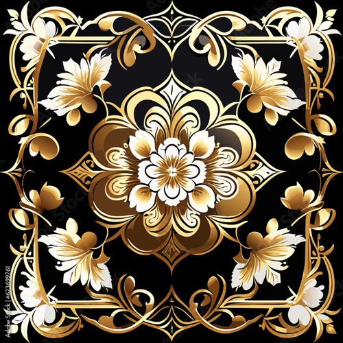 Vintage baroque ornament in gold and black colors. Vector illustration.