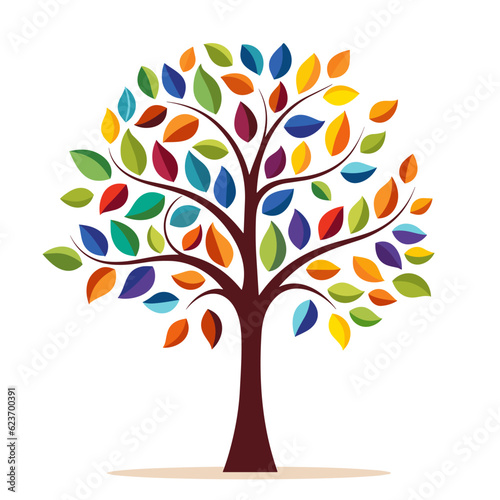 Colorful autumn tree isolated on white background. Vector Illustration.