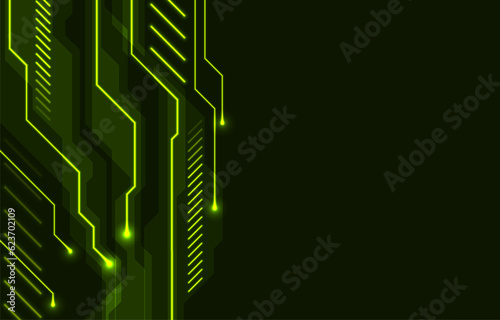 Abstract green neon technology background with circuit board lines. Futuristic computer chip vector design