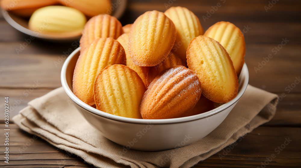 Madeleines Kleine französische Biskuitkuchen in charakteristischer Muschelform with Generative AI Madeleines Kleine französische Biskuitkuchen in charakteristischer Muschelform with Generative AI