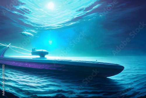 Underwater vessel illustration. Generative AI