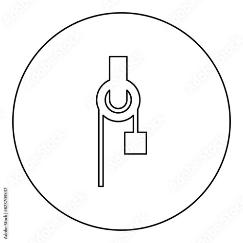 Winch with cord pulley construction climbing block equipment sheave with cargo weight freight burden icon in circle round black color vector illustration image outline contour line thin style
