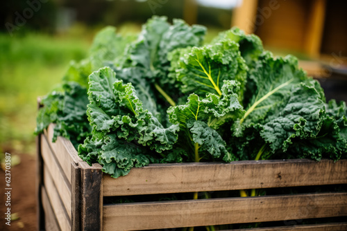 Crate with harvested kale