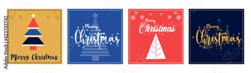 Merry Christmas Card set with tree and snowflake. photo