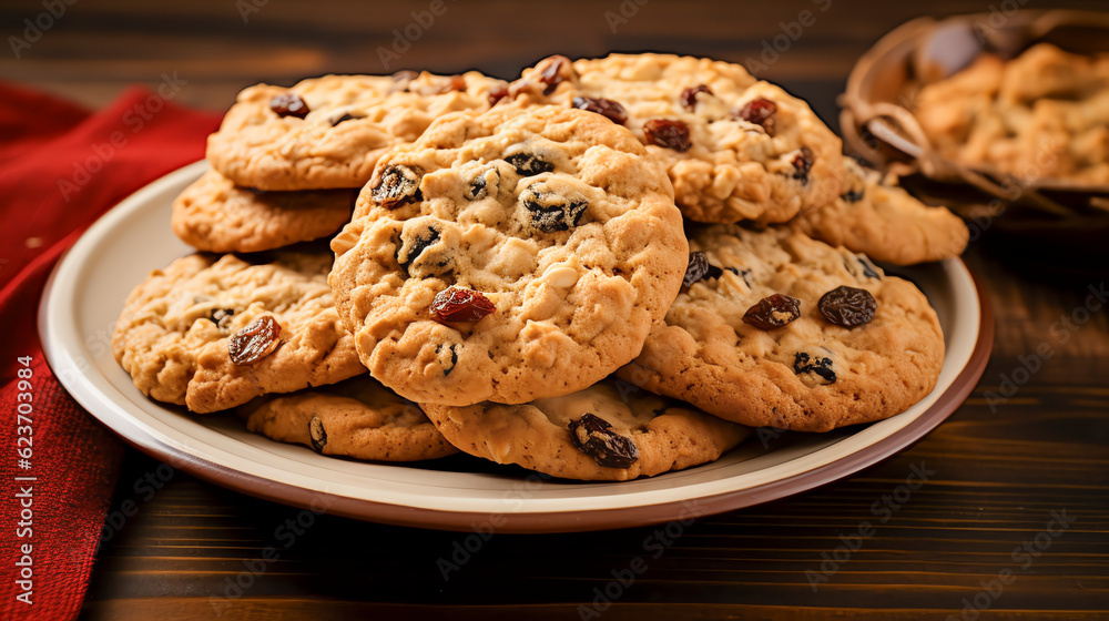 Oatmeal Cookies Kekse mit Haferflocken, oft gemischt mit Rosinen oder ...