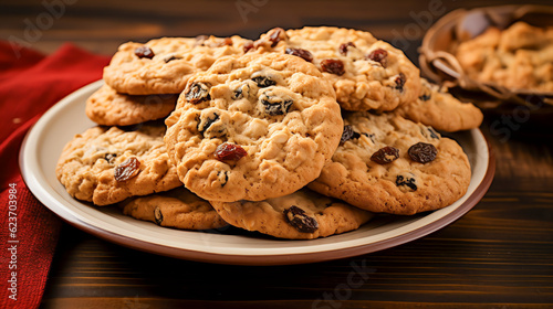Oatmeal Cookies Kekse mit Haferflocken  oft gemischt mit Rosinen oder Schokoladenst  ckchen with Generative AI