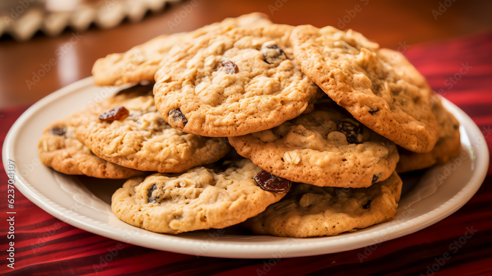 Oatmeal Cookies Kekse mit Haferflocken, oft gemischt mit Rosinen oder ...