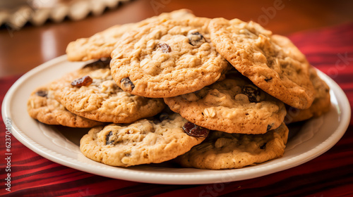 Oatmeal Cookies Kekse mit Haferflocken  oft gemischt mit Rosinen oder Schokoladenst  ckchen with Generative AI