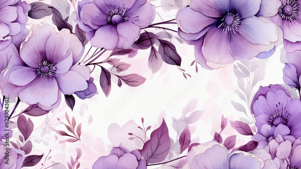 watercolor flowers purple pattern